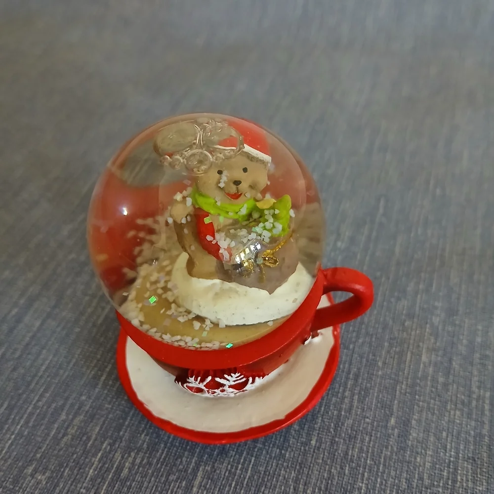Red Snow Globe with Bear Figurine